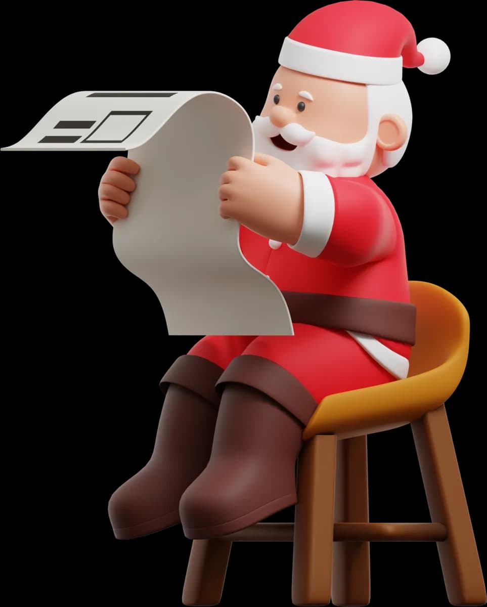 Santa sitting on his stool, reading a letter